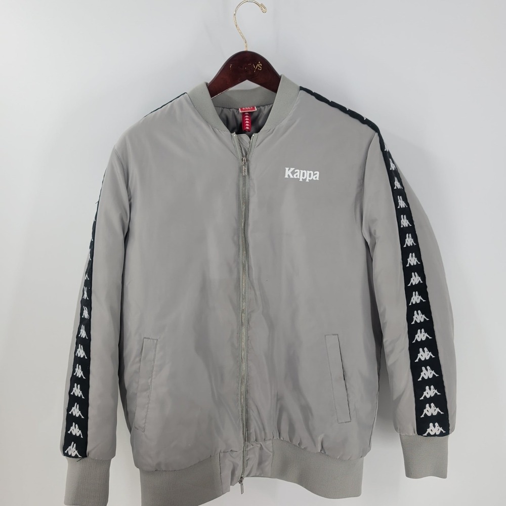 Vintage Kappa‎ Full Zip Band Collar Brand Graphic Bomber Jacket Gray Size M